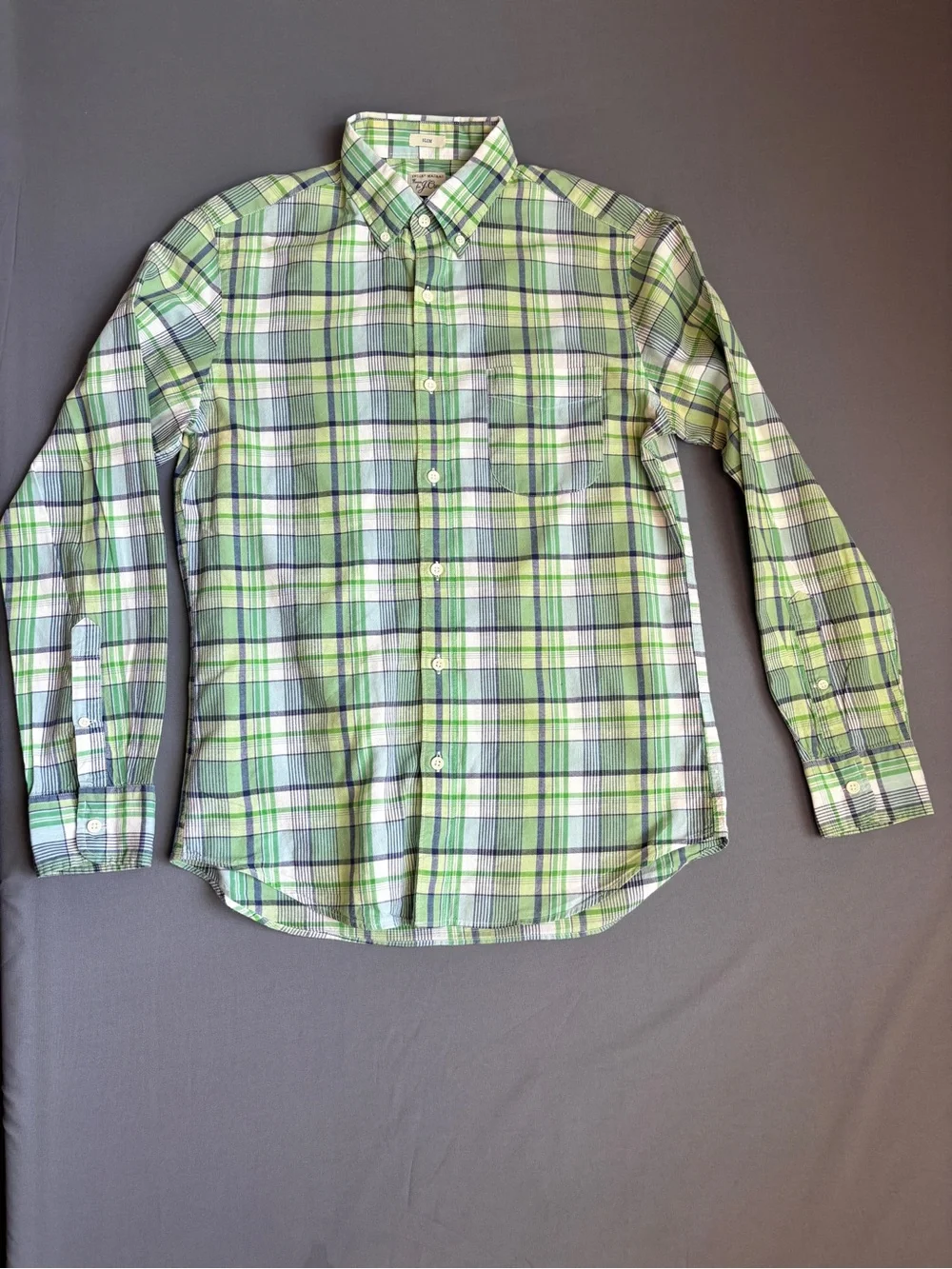 J.Crew Indian Madras Green Plaid Button Down Shirt Men's Medium Cotton
